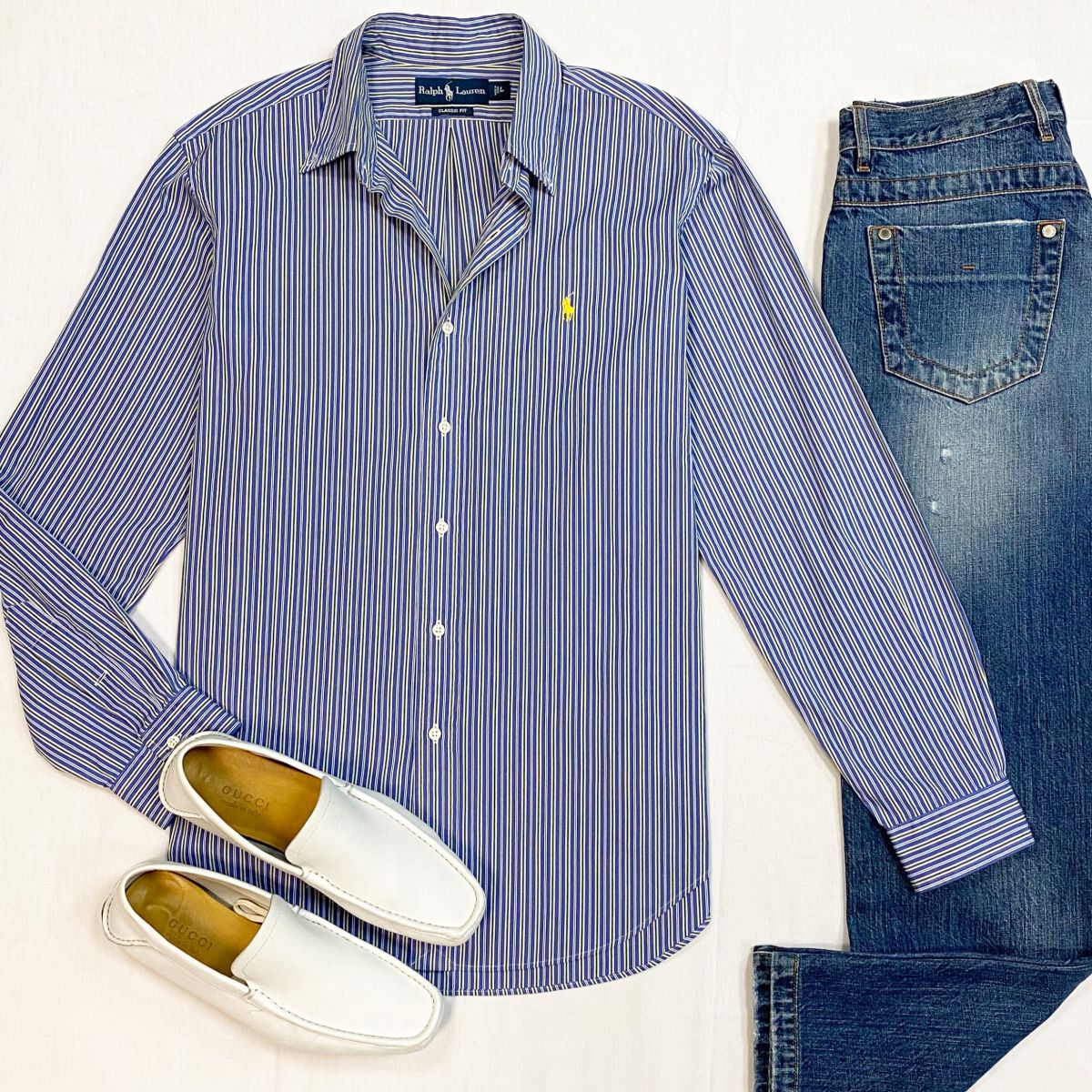 #mectamen Рубашка Ralph Lauren размер L цена 2 308 руб
Джинсы Bikkembergs размер 31 цена 6 154 руб
Мокасины Gucci размер 40 цена 4 616 руб 