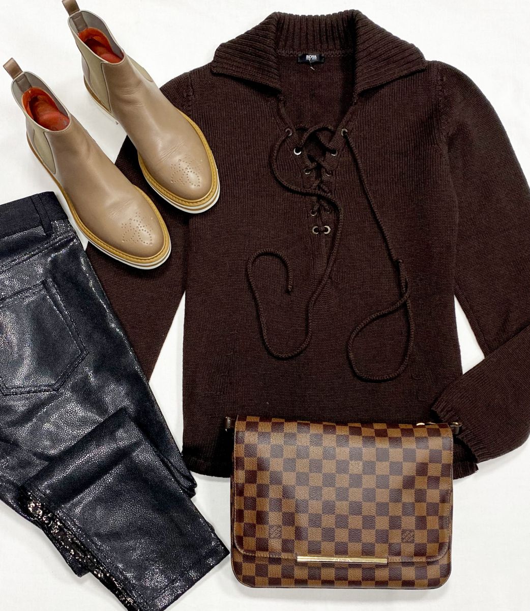 Кофта Boss размер L цена 6 262 руб
Брюки Golden Goose размер S цена 7 828 руб
Ботинки Santoni размер 39 цена 18 786 руб
Сумка Louis Vuitton