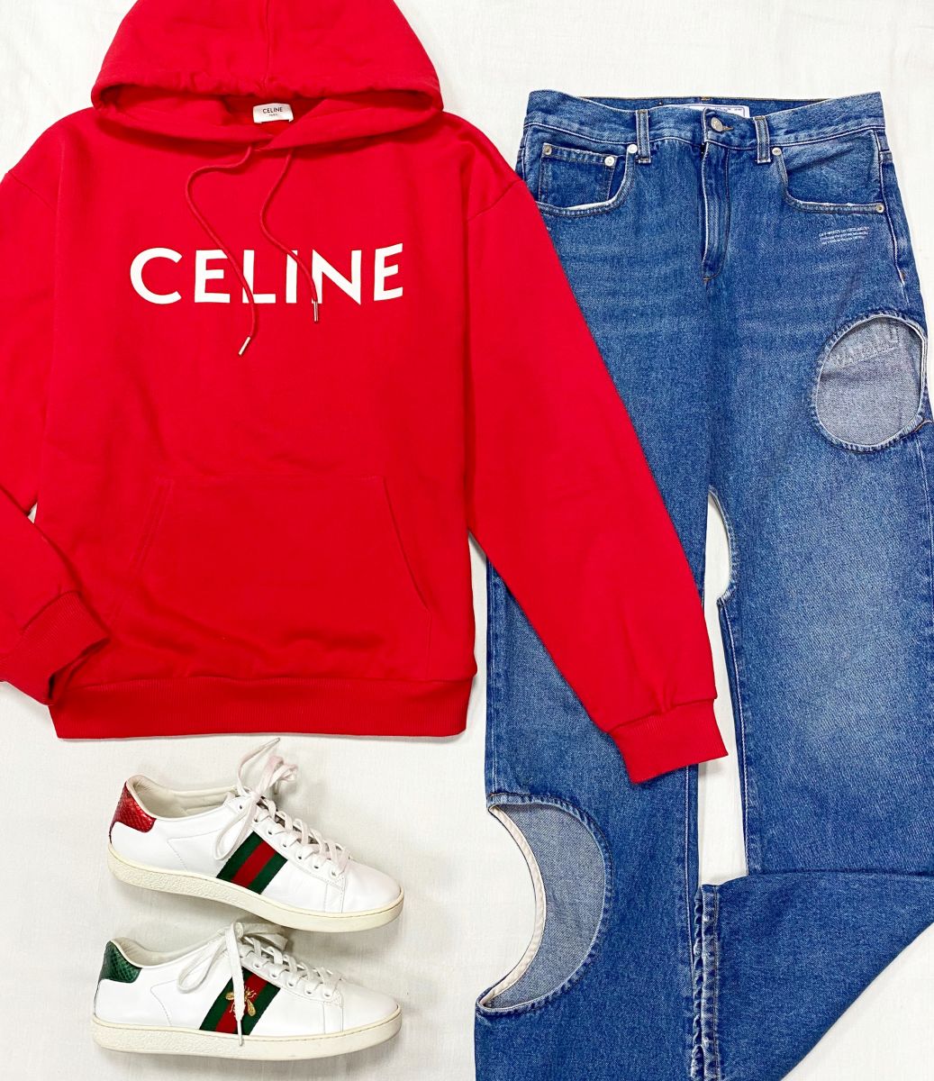 Толстовка Celine размер M цена 31 310 рубДжинсы Off White размер 26 цена 23 483 руб Кеды Gucci размер 37.5 цена 18 786 руб