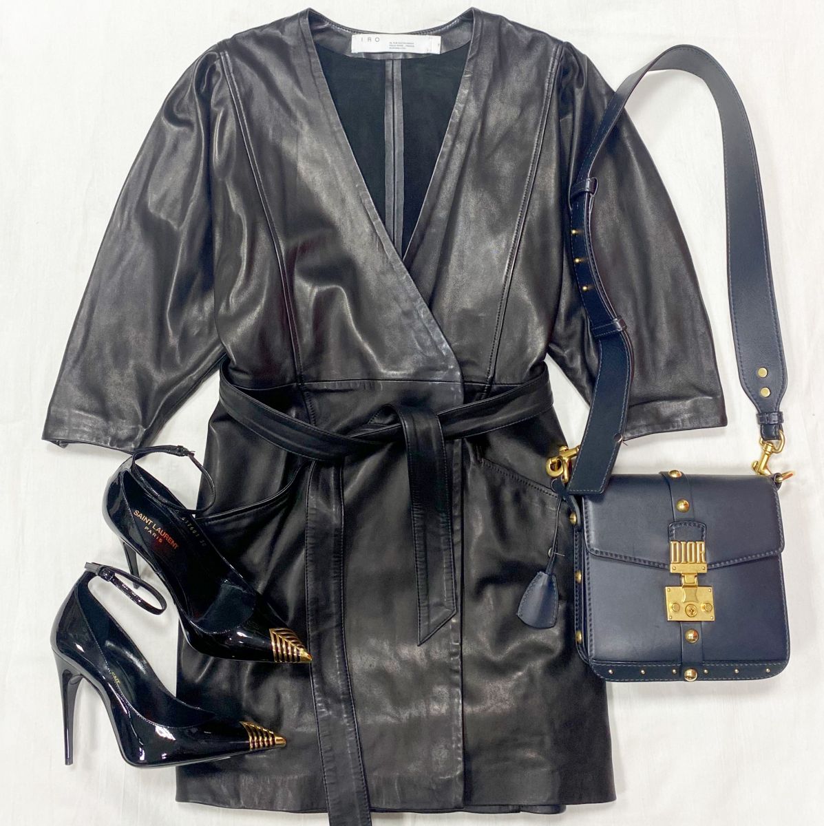 Платье / кожа / Iro размер 38 цена 26 614 руб 
Туфли Saint Laurent размер 38 цена 39 138 руб 
Сумка Christian Dior 