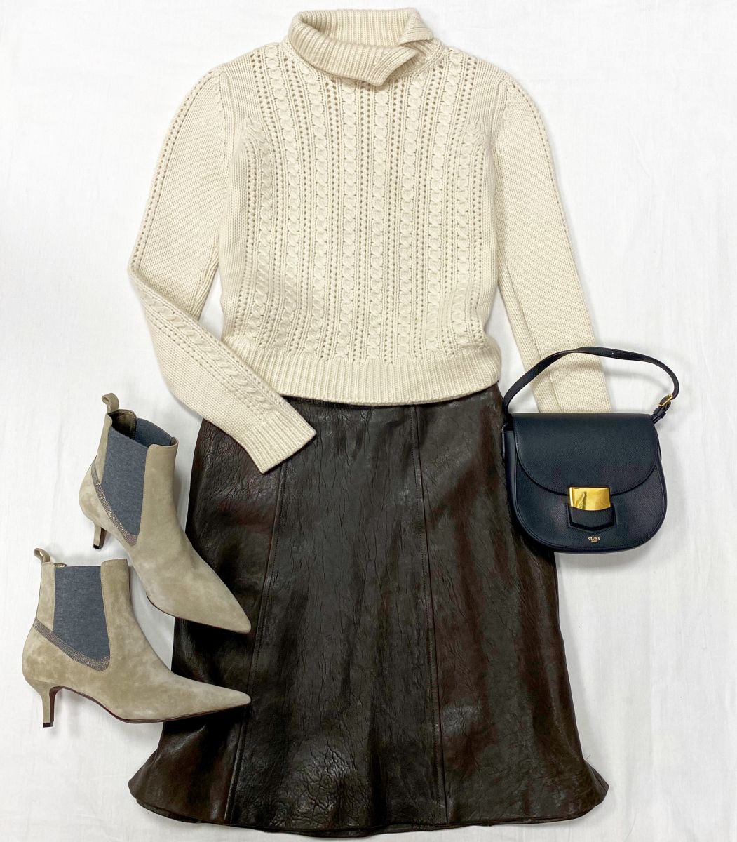 Юбка / кожа / Prada размер 42 цена 28 179 руб 
Свитер / кашемир /  размер 42 цена 23 483 руб 
Ботильоны  размер 39 цена 46 965 руб 
Сумка Celine