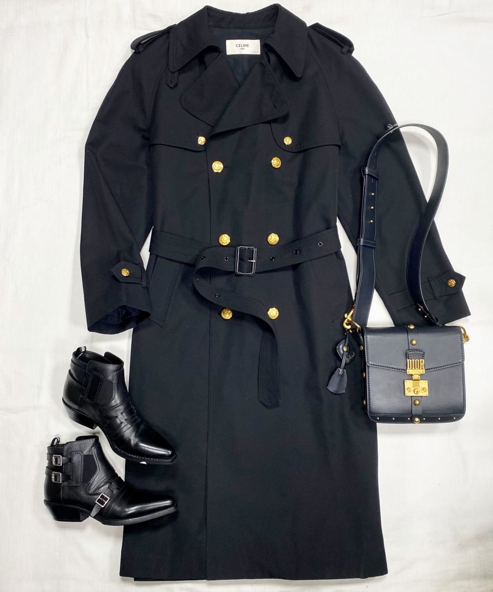 Плащ Celine размер 38 цена 109 585 руб 
Ботинки Christian Dior размер 38 цена 39 138 руб 
Сумка Christian Dior