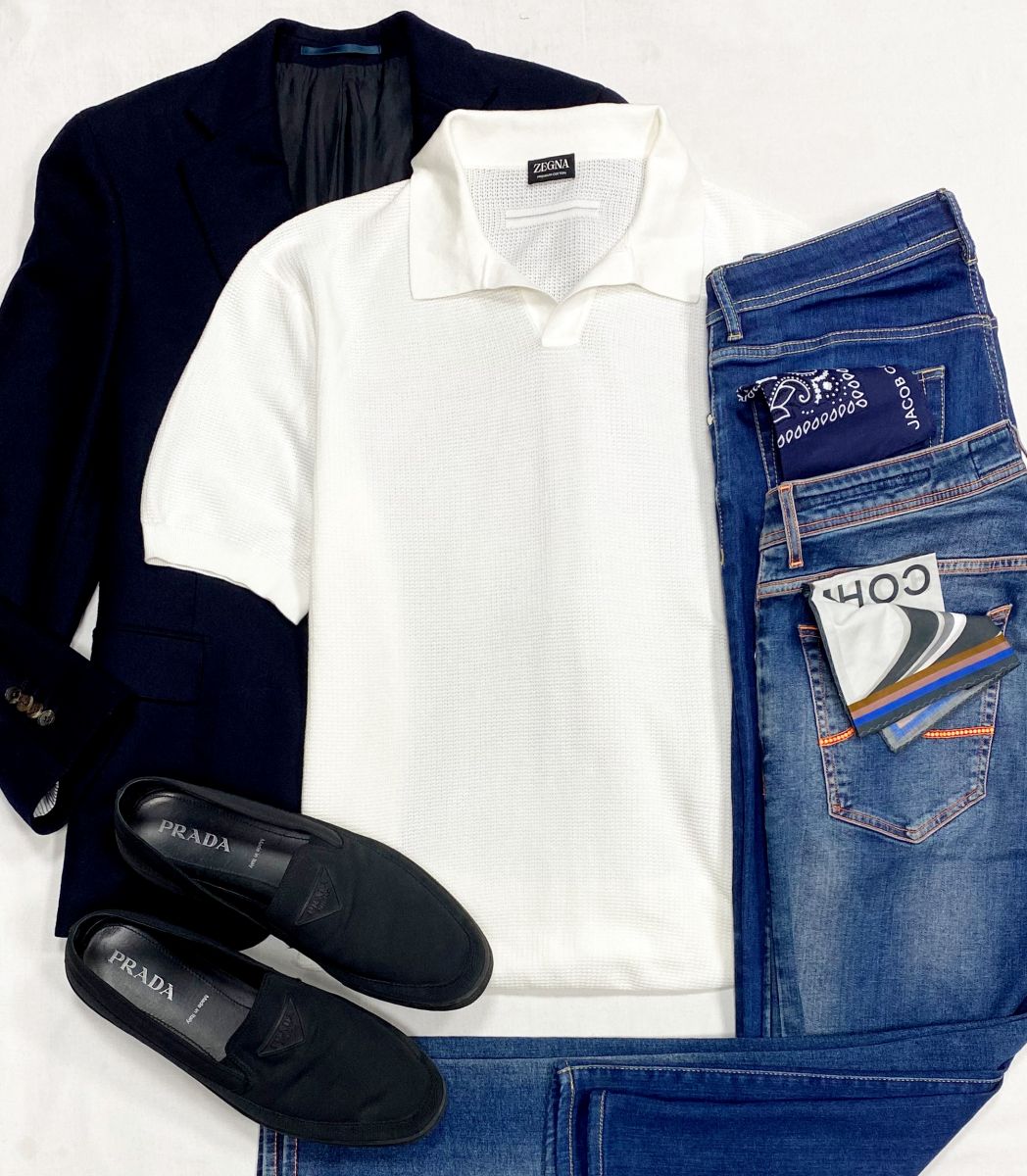 Кофта Zegna размер 56 цена 7 828 руб
Пиджак Windsor размер 46 цена 4 697 руб
Джинсы+ Платок  Jacob Cohen размер 33 цена 8 610 руб
Лоферы Prada размер 44.5 цена 15 655 руб
