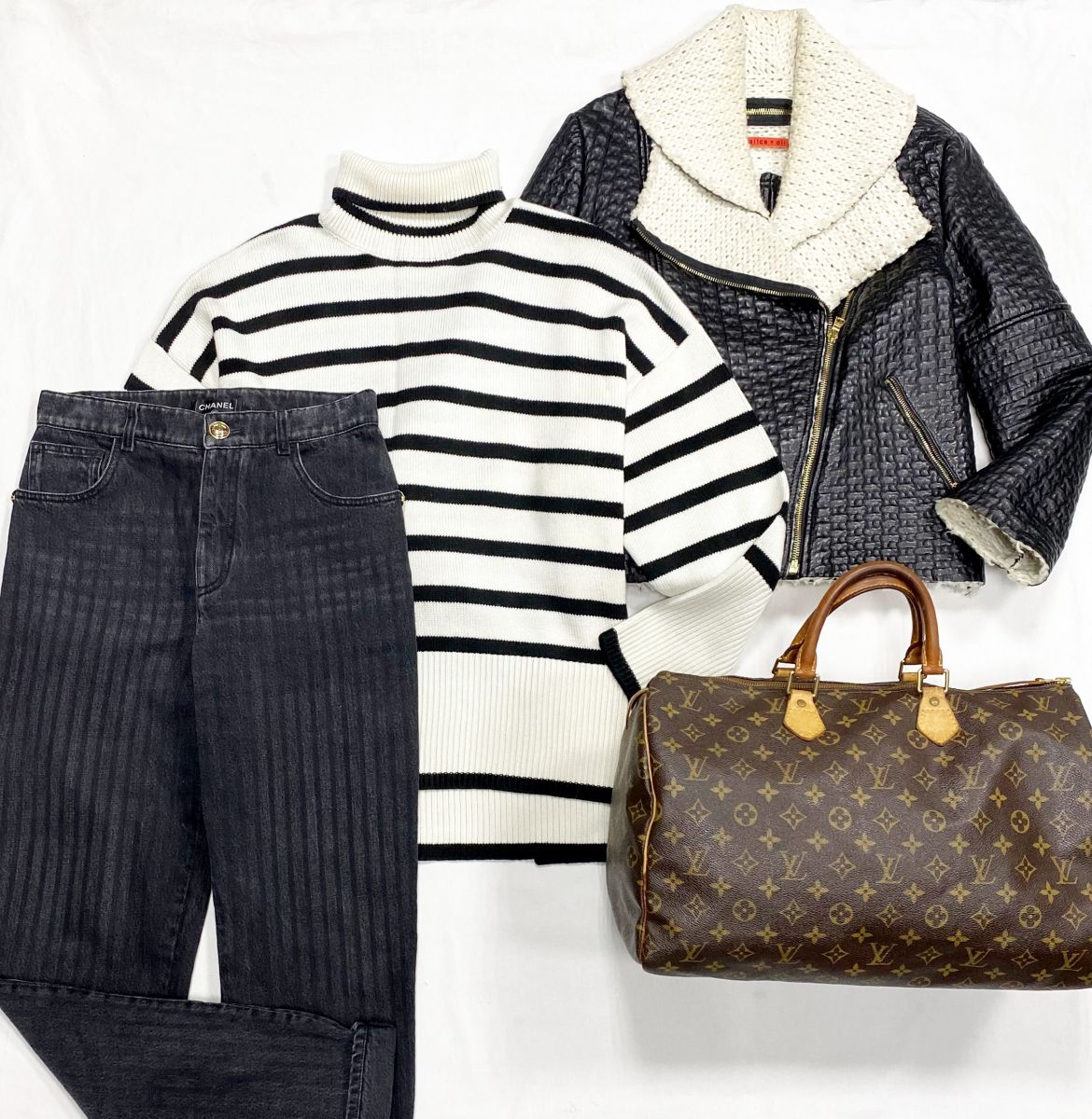 Джинсы Chanel размер 36 цена 27 693 руб
Свитер Totem размер 42 цена 23 078 руб
Куртка /кожа/ Alice+ Olivia размер XS цена 15 385 руб
Сумка Louis Vuitton 