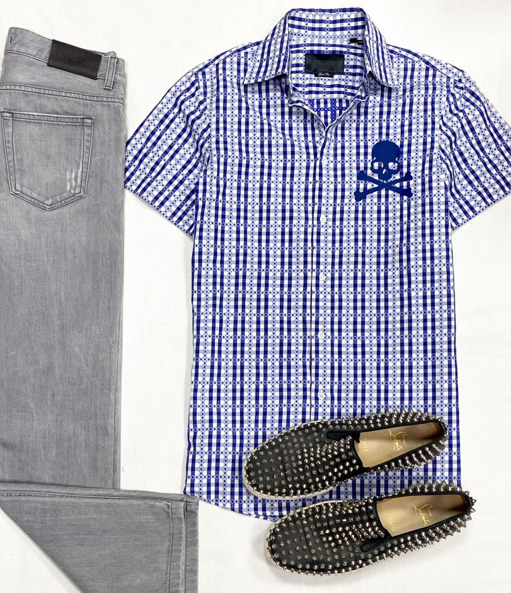 #mechtamen Джинсы Prada размер 30 цена 9 393 руб
Рубашка Philipp Plein размер M цена 4 697 руб
Лоферы Louboutin размер 43 цена 10 959 руб 
