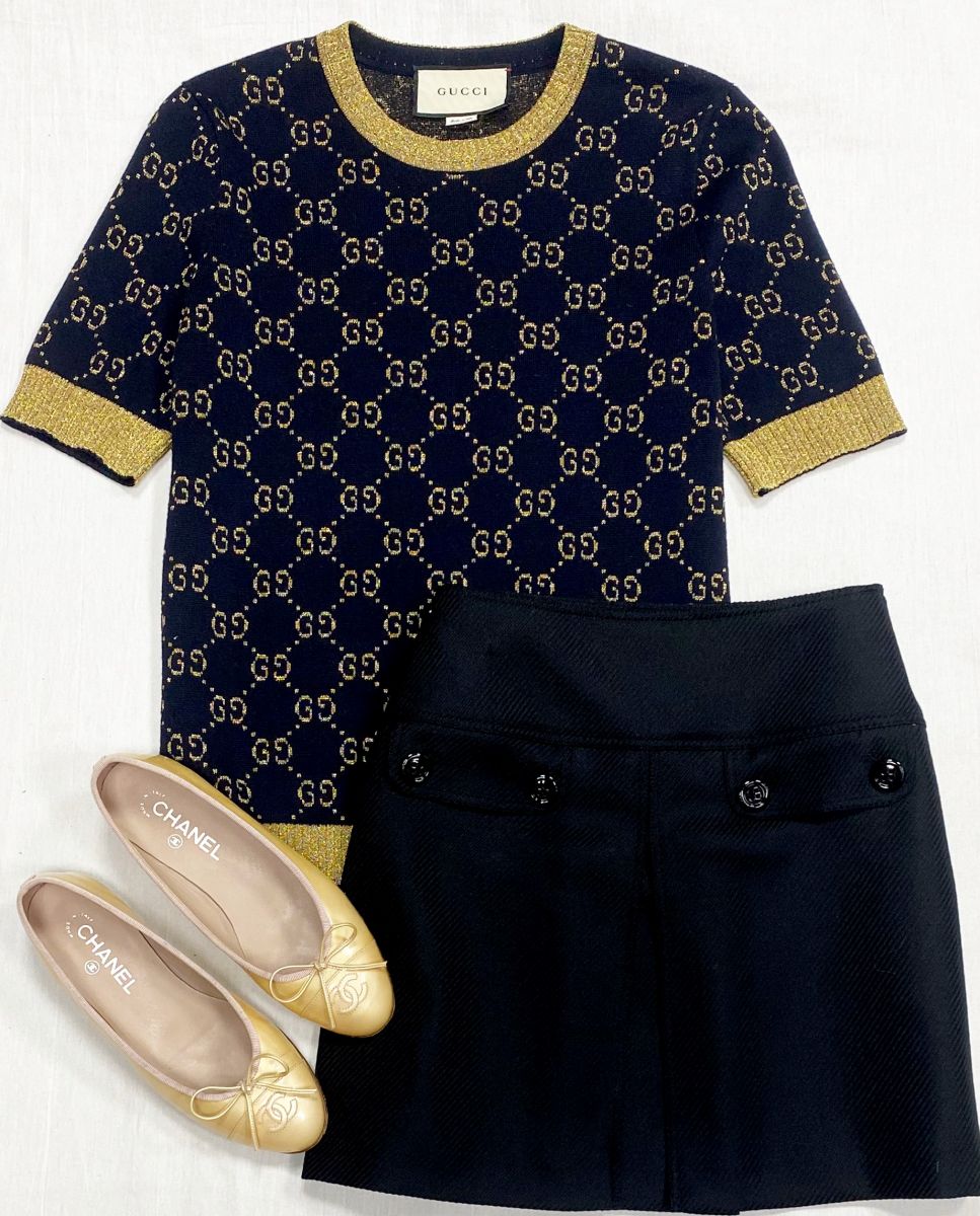Кофта / люрекс/ Gucci размер L цена 23 483 руб
Юбка Burberry размер 40 цена 6 262 руб
Балетки Chanel размер 37.5 цена 23 483 руб