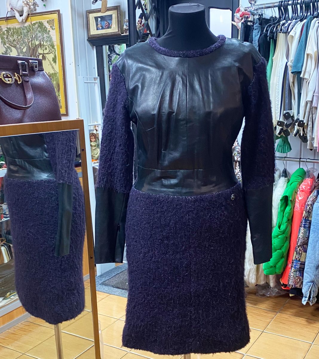 Платье / отделка кожа/ Chanel размер 42 цена 23 483 руб